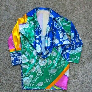 Silky Collared Deep Cowl-neck Shirt Dress